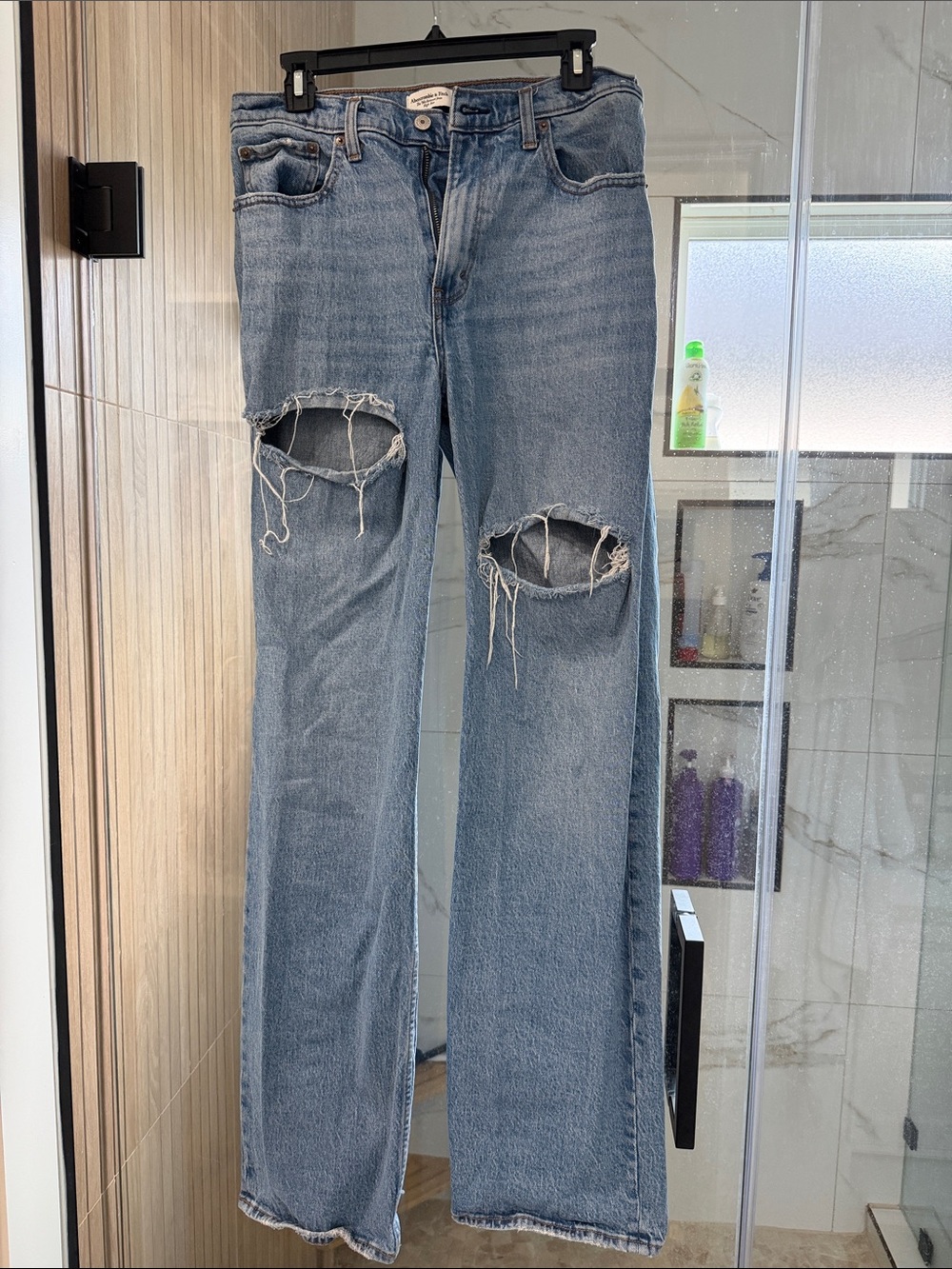 Abercrombie & Fitch Distressed Light Blue Straight Jeans